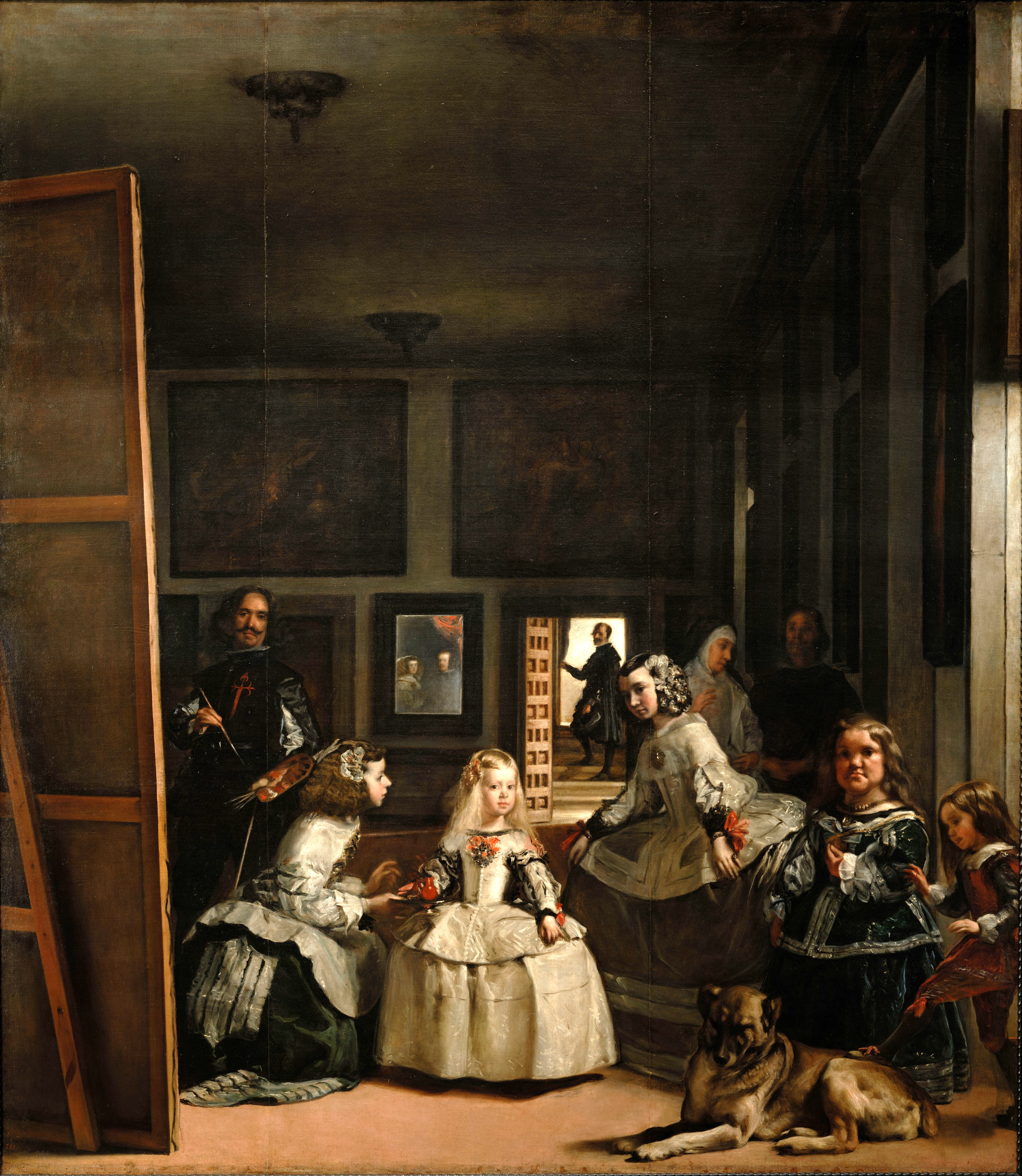 As Meninas, 1656. À esquerda do quadro, encontra-se o pintor diante de uma grande tela; acredita-se que este é o melhor autorretrato de Diego Velázquez.