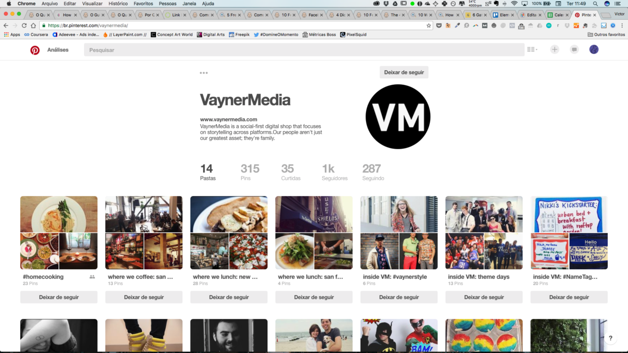 painel de perfil do Pinterest da agência Vaynermedia