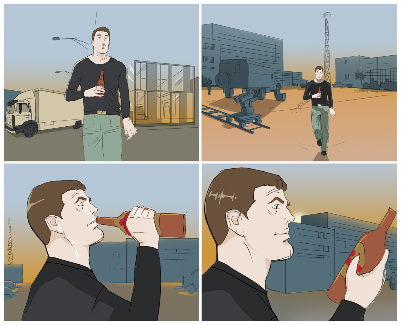 Worker with beer storyboards